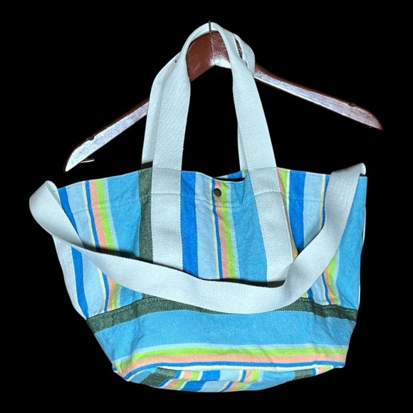 Coldwater Creek 100% Cotton Canvas Candy Stripe Tote Book Bag Hobo Purse - Picture 1 of 11